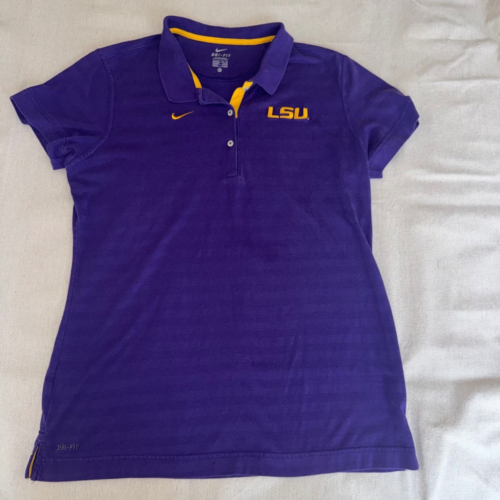 Nike LSU Tigers Dri-FIT Polo Shirt Womens XL Purple Short Sleeve NCAA Football